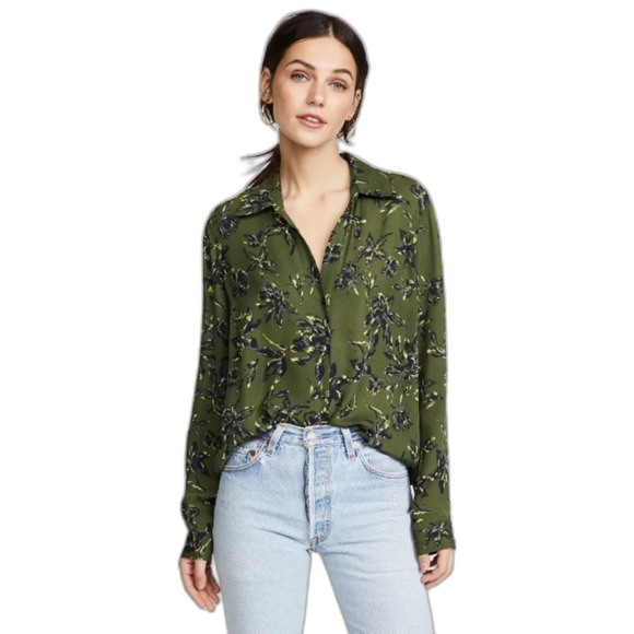 L'AGENCE Nina Floral-Print Silk Blouse in Rifle Multi XS - Picture 1 of 13